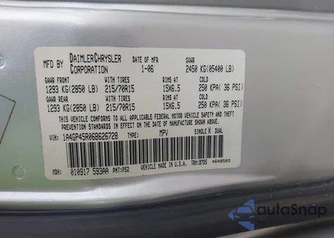 2006 Chrysler Town & Country z USA, uszkodzony, nr VIN 1A4GP45R06B626728